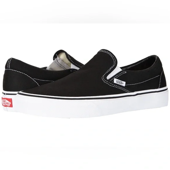 NWT Vans Classic Slip-On Shoes in Black Size 6- White Accents - Picture 2 of 9